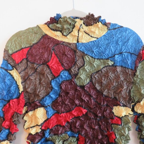 BRAIN DEAD Scrunch Crinkle Pleated Abstract Artsy Colorful Pullover Top Sz S/M - Picture 3 of 16